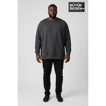 Süperlife Erkek Büyük Beden Bisiklet Yaka Kollar Ve Etek Ribanalı İnce Sweatshirt Spr26bsw956 Antrasit
