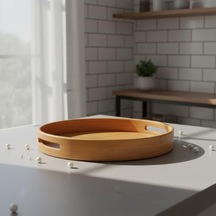 Taşıma Kulplu Yuvarlak Bambu Tepsi 30 Cm Doğal Ahşap Servis Tepsisi Kahve, Kahvaltı Ve Dekoratif Masaüstü Organizeri