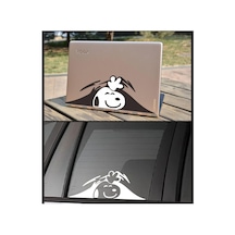 Snoopy Araba, Motorsiklet, Kask, Laptop, Cam, Duvar Sticker 20x7,3 Cm Beyaz