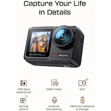 Surfola Sf630 Aksiyon Kamerası 4k 60 Fps Sualtı Spor Kamerası Wifi 1350 Mah Siyah