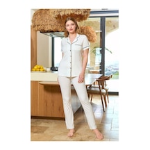 Angbutik Aqua 25526-k Kadın Kısa Kol Önü Düğmeli Pijama Takım Krem