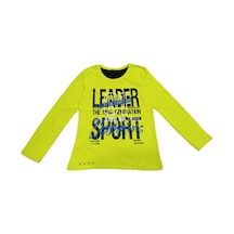 İrem Çocuk Giyim Erkek Çocuk Leader Önü Arkası Yazı Desenli Fosfor Sarı Renk Mevsimlik Sweatshirt Sarı
