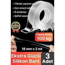 3 Adet Çok Amaçlı Çift Taraflı İz Bırakmaz Tamir Montaj Bandı Şeffaf Güçlü Silikon Bant 18 Mm X 2 Mt