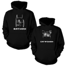 Batmn Catwomn Sevgili Çift Siyah Kapşonlu Sweatshirt