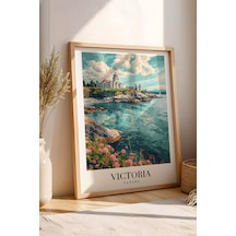 Victoria Canada Vintage Seyahat Posteri Çerçeveli Tablo - Premium Parlamento Elit Duvar Dekoru Kayın