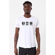 Eat Sleep Anime Beyaz Erkek Bisikletyaka Tshirt 001