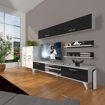 Decoraktiv Eko 6y Slm Dvd Retro Tv Ünitesi Tv Sehpası Beyaz - Siyah
