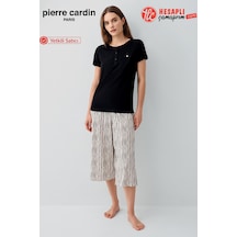 Pierre Cardin Paris Premium Kadın Modal Pamuklu Rahat Kesim Kısa Kollu Kapri Pijama Takım Siyah