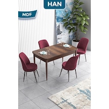 Canisa Han Serisi, 70x114 Açılabilir Mdf Masa Takımı Barok Ahşap Desen Masa 4 Bordo Sandalye Masa Barok Ahşap Sandalyeler Bordo