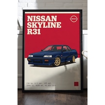 Nissan Skyline R31 Sport Siyah Ahşap Çerçeveli Poster, Dekoratif Araba Duvar Tablosu
