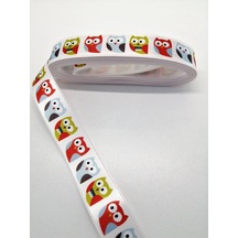 FdayAksesuar Beyaz Baykuş Desenli Grogren Kurdele 2,5 Cm 3 Metre FRDY22973