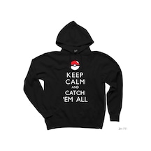 Pokemon Keep Calm Siyah Kapşonlu Sweatshirt Hoodie Siyah