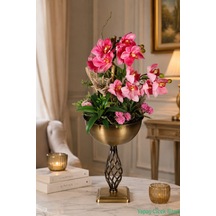 Yapay Çiçek Sitesi Metal Burgulu Vazoda Yapay Orkide Tanzimi 78 Cm Açık Pembe