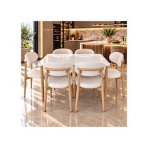 Sfm 80x130 Açılabilir Kapanabilir Mutfak Masası Takımı Salon Takımı 6 Sandalyeli Bej - 930445128 Bej
