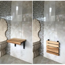 Meşe Rengi Ahşap Katlanır Duvara Monte Duş Taburesi Meşe 32x37,5 Meşe