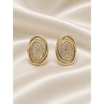 Oval Katmanlı Küpe Gold Renk