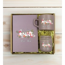 Bk Gift Kişiye Özel İsimli Dtf Anne Temalı Mat Gri Defter & Kahve Fincanı & Mum Hediye Seti-1, Anneye Hediye, Anneler Günü Hediyesi Kobitmeyencom30783