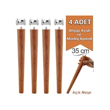 4 Adet Ahşap Ayak 35 Cm Açık Meşe M8 Civatalı Bağlantı Aparatlı Mobilya Tabure Sehpa Masa Destek Ayağı Açık Meşe