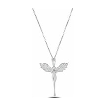 Çekirdekjewelry 925 Ayar Gümüş Melek Kolye Zirkon Taşlı Kanatlı Melek Figürlü Kadın Kolye Gri