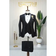 Bys Beystil Erkek Siyah Slimfit Yelekli Damatlık & Smokin 76016