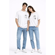 Sevgili Kombini You I Yazılı Çift Tişört Oversize Unisex Partner Kombin Seti Beyaz