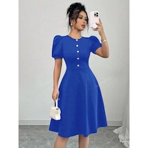 Kadın Kısa Kollu Bisiklet Yaka Önden Düğmeli Ithal Krep Elbise Saks Mavi Kadın Kısa Kollu Bisiklet Yaka Önden Düğmeli Ithal Krep Elbise Saks Mavi