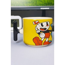 Cuphead Baskılı Seramik Lüks Kupa 1 Adet T Şeklinde Özel Siyah Kulp Dalga Kulp V5t Çok Renkli