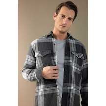 DeFacto Regular Fit Polo Yaka Kareli Oduncu Flanel Uzun Kollu Gömlek D6027AX24AUBK81 Siyah