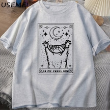 Flood Of Style Benim Feral Dönemi Rakun T Shirt Mistik Ratshirt Tshirt Tarot Kart Baskı T-shirt Yaz Pamuk Kı Gri