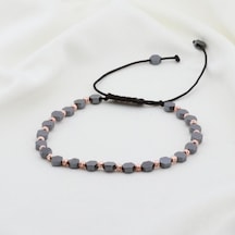 Hematit Taşlı Altıgen Rose Gold Kaplama Gümüş Makrome Erkek Bilekliği Gümüş