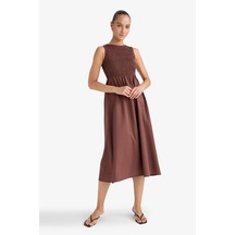 Defacto Bisiklet Yaka Terry Cotton Kolsuz Midi Elbise F5807ax25aubn320 Kahve