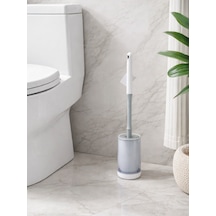 Modern Şeffaf Detaylı Tuvalet Fırçası Ve Standı Hijyenik, Minimal Wc Fırçası Vıchy-7049 Gümüş