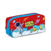Erkek Çocuk Kırmızı Mavi Astronot Baskılı İki Bölmeli Kalem Çantası/kalemlik 31045 Çok Renkli