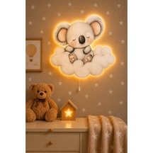 Ahşap Bulut Üzeri Koala Pilli Ledli Gece Lambası Bebek Çocuk Odası-yıldız Sticker Hediyeli Çok Renkli