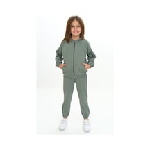 Toontoy Kids Toontoy Kız Çocuk 2'li Takım Kapüşonlu Cepli Reglan Kol Sweatshirt & Beli Paçası Lastikli Cepli Jogger Eşofman Altı - 2 İplik Yeşil