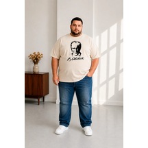 Sngl Tekstil Erkek Büyük Beden Kısa Kollu Atatürk Baskılı Tişört 3xl 4xl 5xl 6xl 7xl 8xl 9xl Ekru