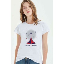 Nasa Uzay Baskılı Beyaz Kadın Tshirt