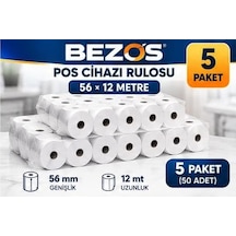 Termal Pos Cihazı Rulosu 56 Mm X 12 M - 50 Adet 5 Paket Yazar Kasa Slip Rulosu