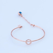 Rose Gold Kaplama Nazar Boncuklu O Harfi Gümüş Bileklik Gümüş
