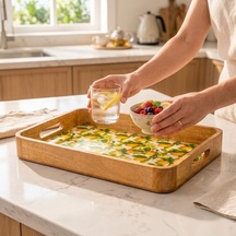 Tr Mango Ağacı Dikdörtgen Servis Tepsisi, 40 X 28 X 4,70 Cm Limon Desenli Ahşap Sunum Tepsisi, Yüksek Kenarlı Kahv