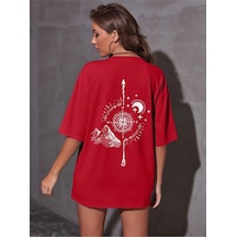 Pusula Baskılı Oversize Unisex Tişört Kirmizi Pusula Baskılı Oversize Unisex Tişört Kirmizi