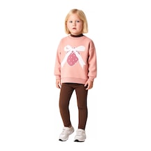 Ersefa Kız Çocuk Pamuklu Baskılı Bisiklet Yaka Oversize Sweatshirt Ve Ta Somon