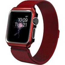 iOS Uyumlu Watch 44 Mm Kordon Çelik Kayış Hasır Örme Milano Kırmızı-Sadece Kılıf Istiyorum