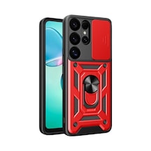 Samsung Uyumlu Galaxy S26 Ultra Uyumlu Pars Lens Yüzüklü Silikon - Kırmızı