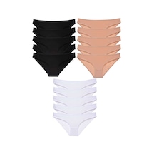Royaleks 15 adet Süper Eko Set Likralı Kadın Slip Külot Siyah Ten Beyaz RYL-EKO15013 Beyaz - Siyah