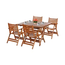 Antalya Katlanır Ahşap Bahçe Balkon Seti: 80x120 Masa +4 Sandalye