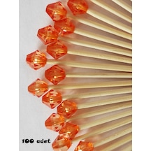 100 Adet Dekoratif Turuncu Pırlanta Boncuklu Pasta Kürdanı 6 Cm - Boncuk 7 Mm - Toothpick