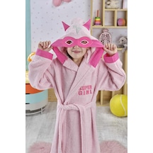 Formeya Kapşonlu Çocuk Bornoz %100 Pamuk Su Emici Pembe Hero Pembe