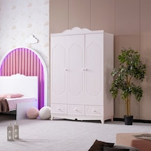 Flower 3 Kapılı Dolap - Beyaz