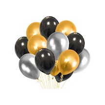 40 Adet Metalik Siyah,gümüş Gri,gold Altın Sarısı Parlak Balon Helyumla Uçabilen